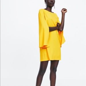 Zara yellow cape sleeve dress